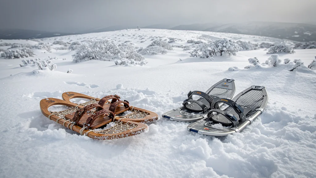 Deux paires de raquettes comparées sur la neige lourde du plateau